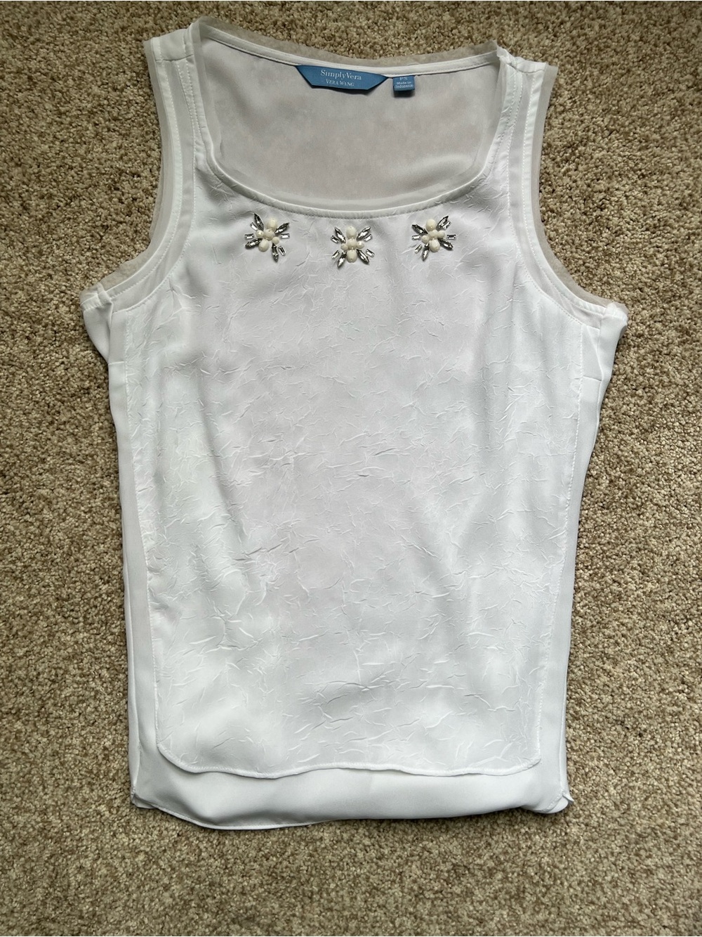 Simply Vera Vera Wang White Embellished Mesh-Accent Tank